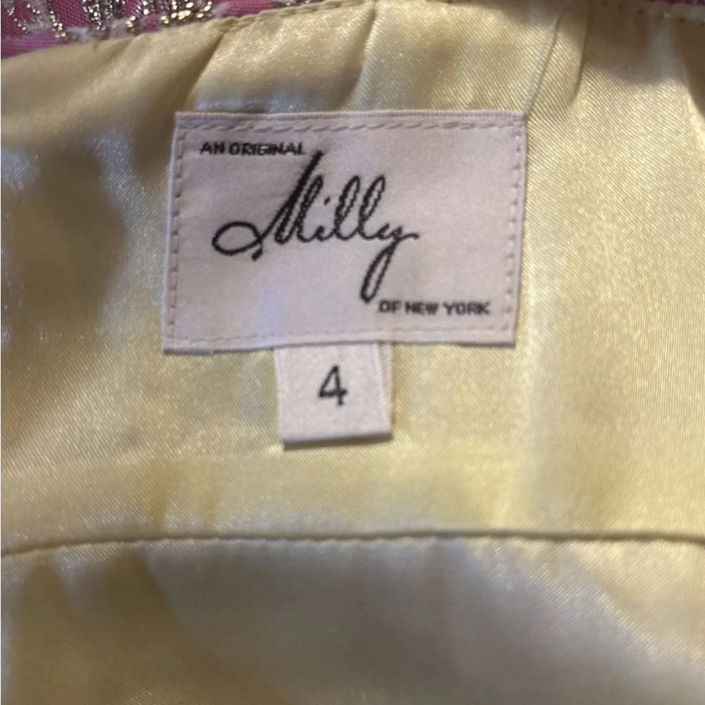Milly New York Pink and Yellow Brocade Patterned Mini Dress - 4